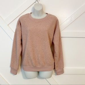 Socialite Crew Neck Sherpa Sweatshirt Mauve Sz M